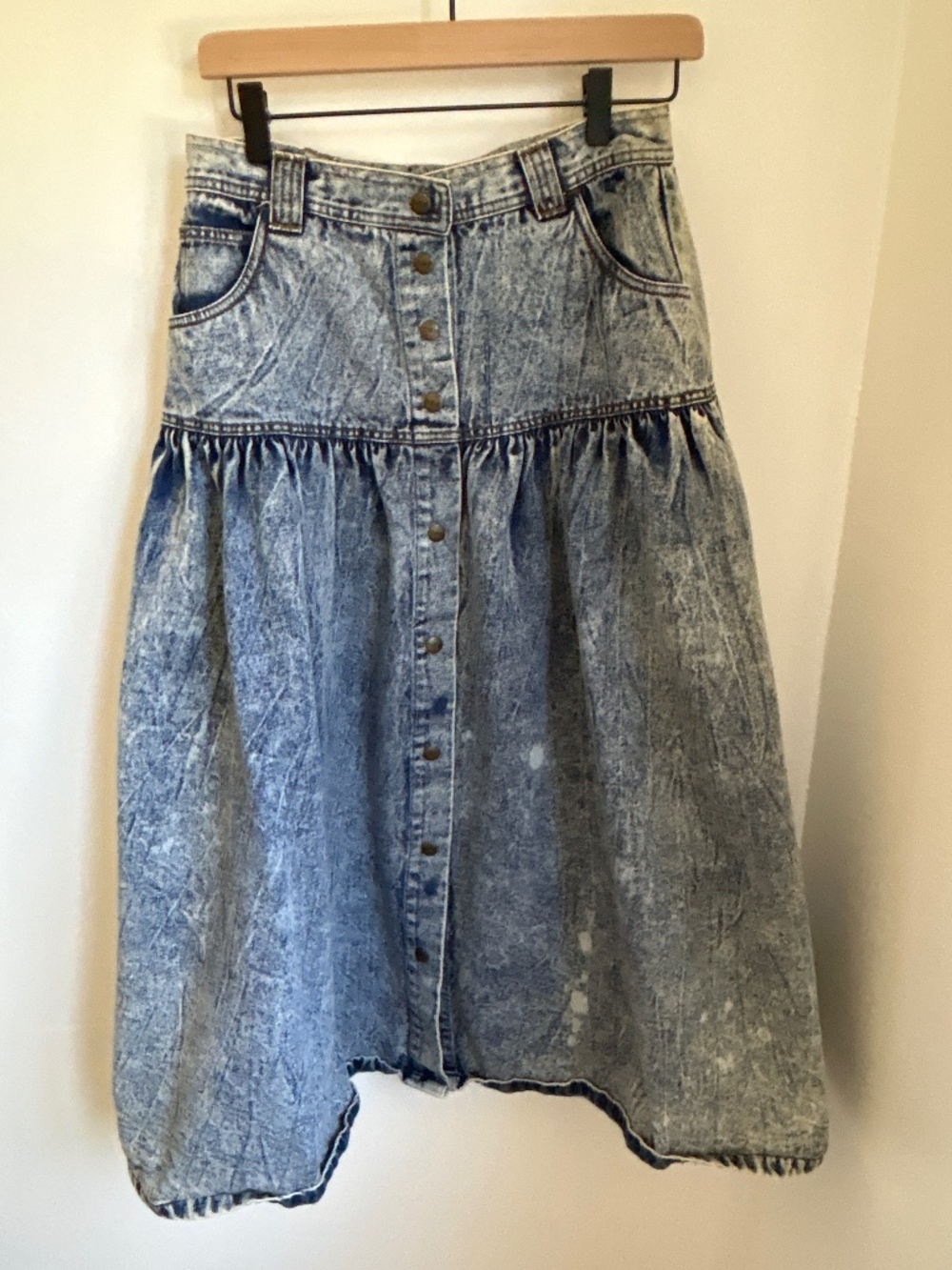 DEB Vintage Acid-Wash Denim Button-Front Midi Skirt